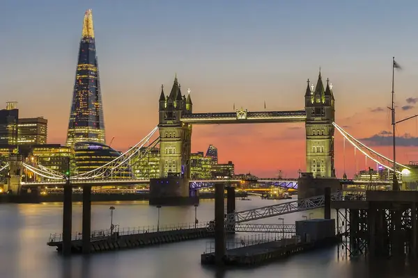 Tower Bridge and the Shard at sunset, London