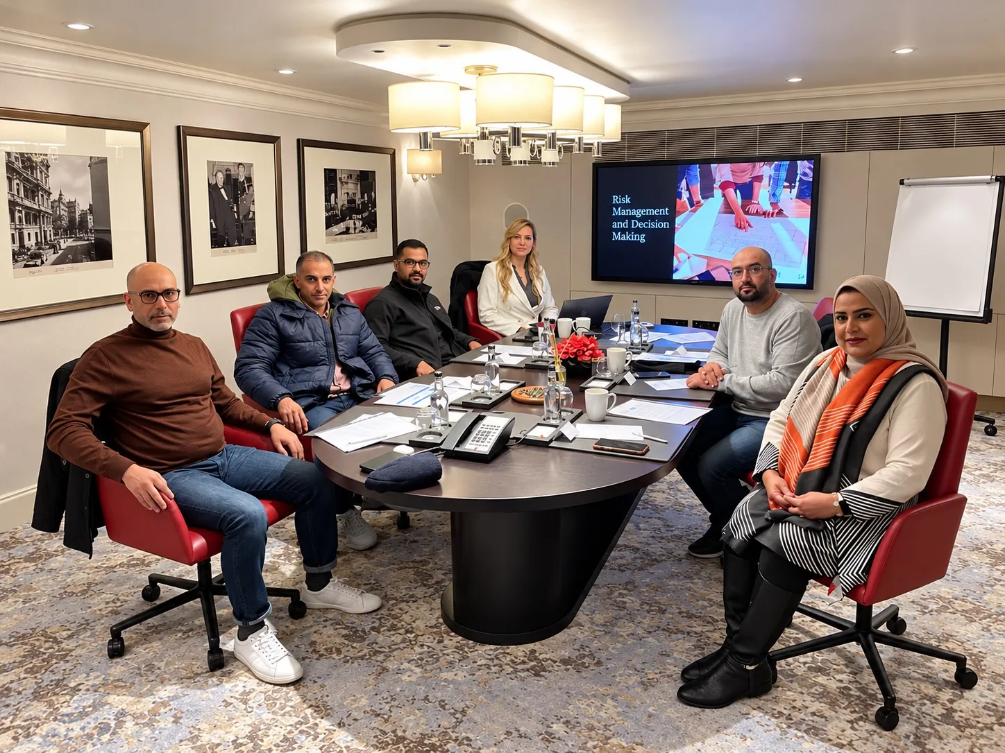 Delegates and trainer in a Risk Management course in a private meeting room