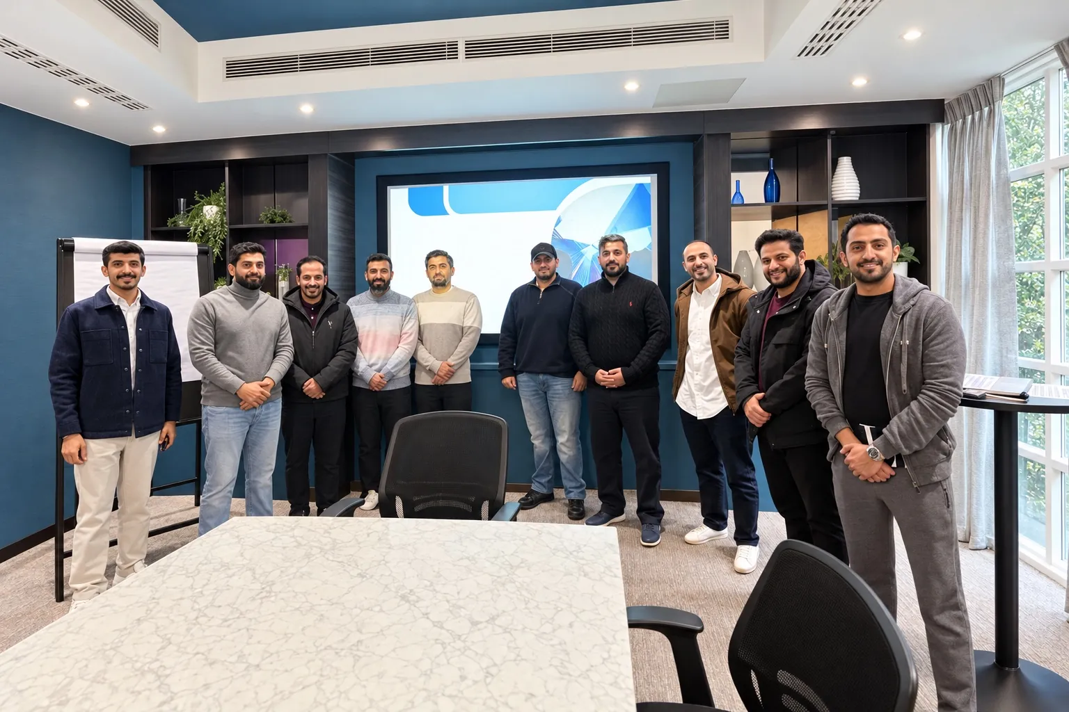 Group of delegates standing together at the end of a course